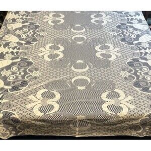 Christmas Lace Table Cloth - White - 82" x 72" - Tree  Bells Bows Flowers